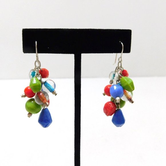 Beaded Cluster Dangle Earrings Multi Color - Picture 1 of 9